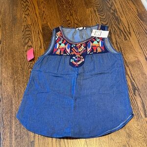 THML Blue Denim Sleeveless Top with beautiful embroidery- New with tags